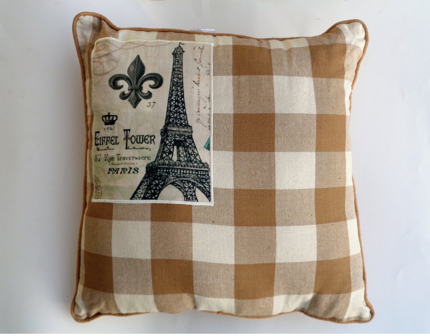 Plaid Fleur de Lis Eiffel Tower Couch Pillow