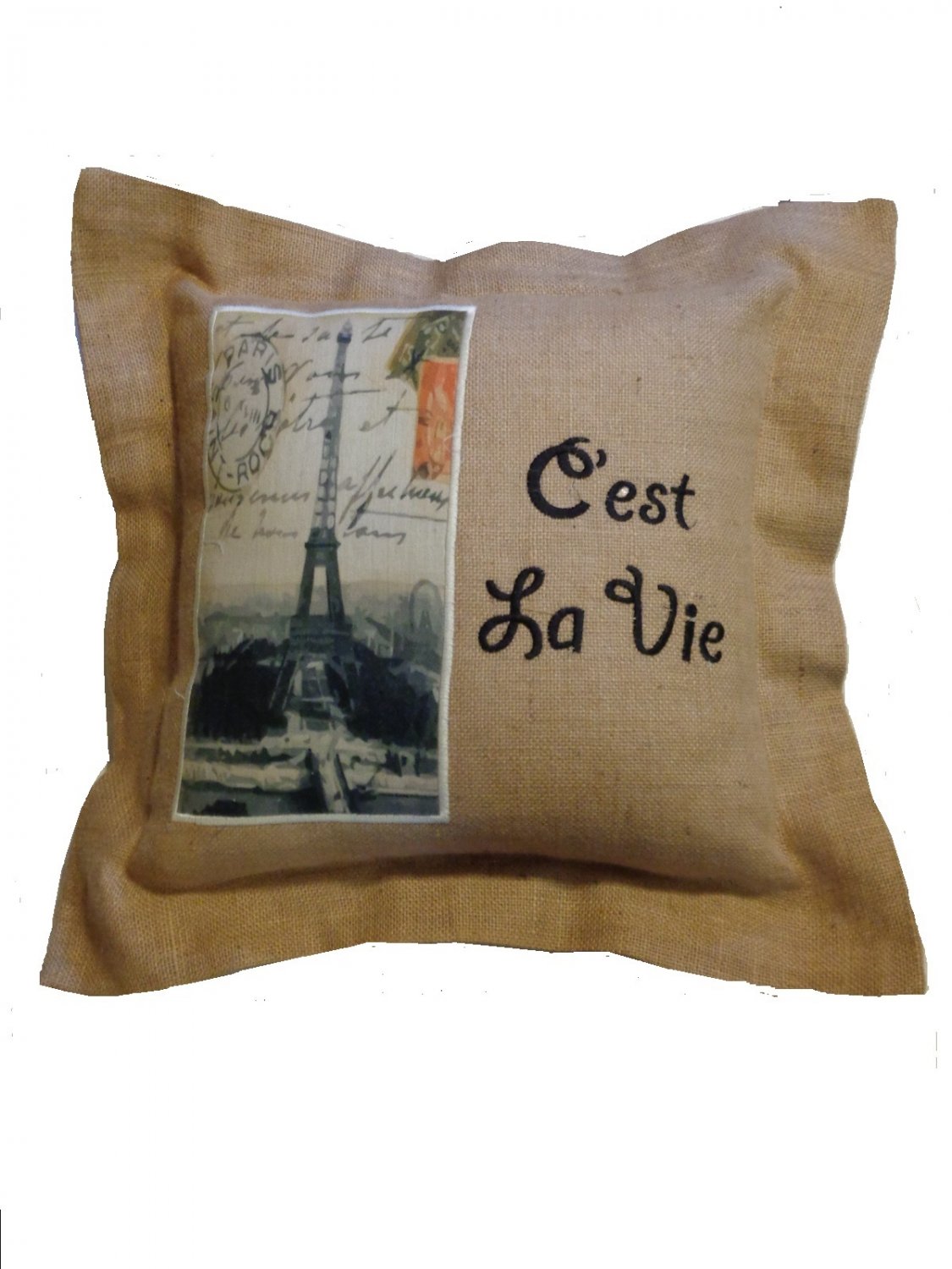 Paris Eiffel Tower Burlap Couch Pillow French Decor