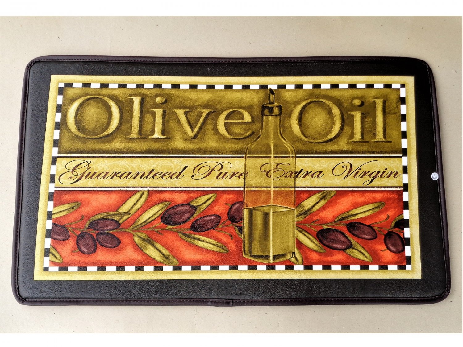 Tuscan Olives Kitchen Comfort Mat .Olive Oil Bottle Rug