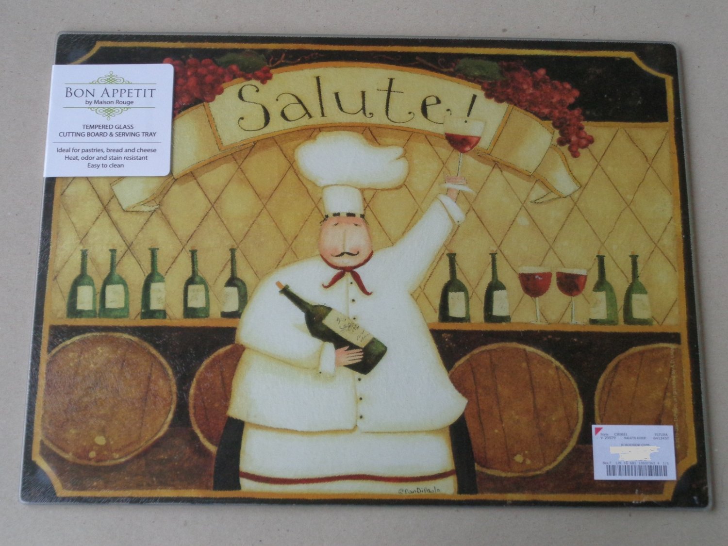 Maison Rouge Fat Chef Wine Glass Cutting Board Serving Tray