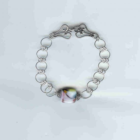 lampwork centerpiece bracelet, sterling silver, chain maille