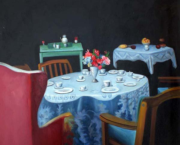 Tea Party with Floral Tea Cups 20" x 24" Original Oil