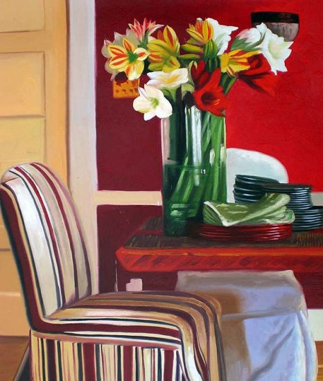 Dining Room Table Ready for Setting 20" x 24" Original Oil