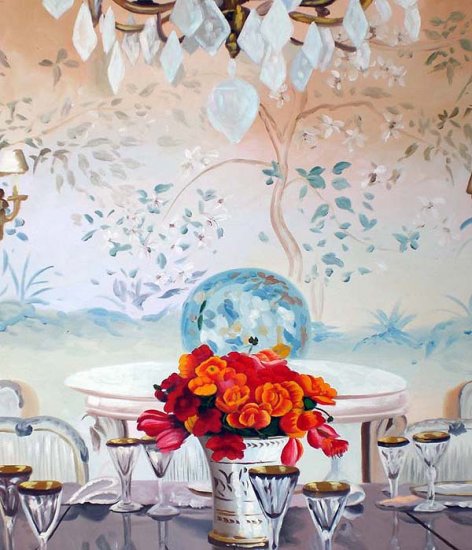 Table Setting with Chandelier 20" x 24" Original Oil