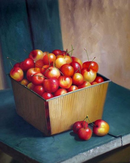 Ranier Cherries in Wooden Carton 20" x 24" Original Oil
