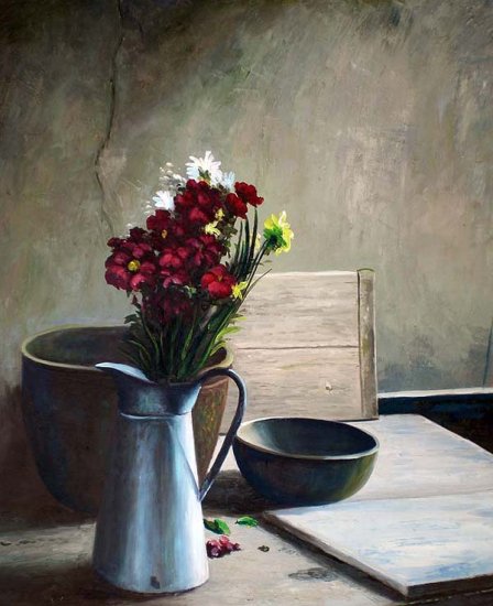 Rustic dried flowers still life 20" x 24" Original Oil