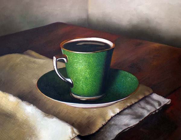 Green Porcelain Cup and Saucer 20" x 24" Original Oil