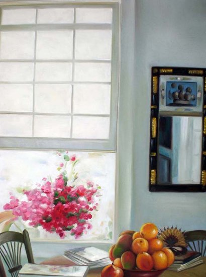 Table with Fruit and Open Window 20" x 24" Original Oil