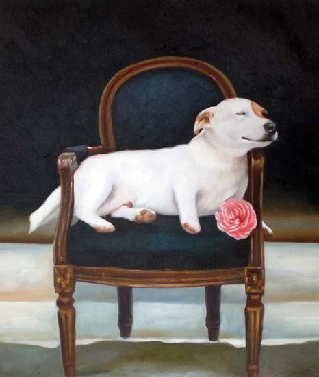 Blissful Terrier on Chair 20" x 24" Original Oil