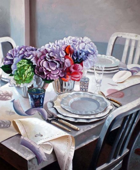Purple and Blue Table Setting 20" x 24" Original Oil