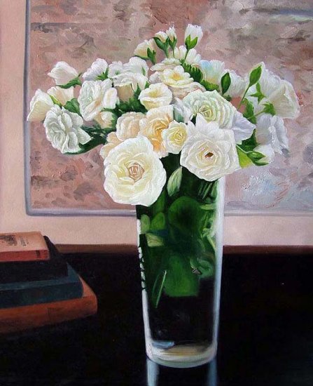 White Roses in Vase 20" x 24" Original Oil