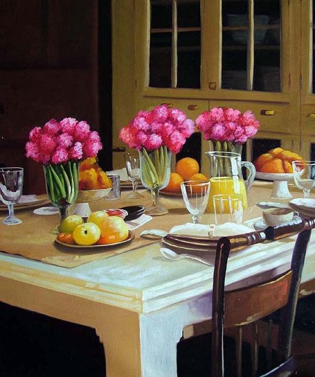 Breakfast with Croissants and Fruit 20" x 24" Original Oil