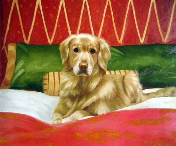 Golden Retriever on Bed 20" x 24" Original Oil