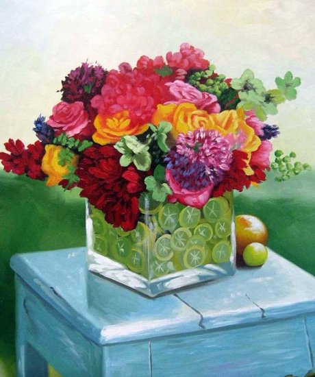 Mixed bouquet of flowers in glass vase 20" x 24" Original Oil