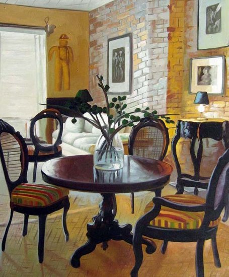 Dining table and chairs in home 20" x 24" Original Oil