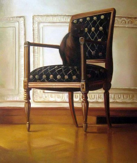 Black cat sitting on chair 20" x 24" Original Oil