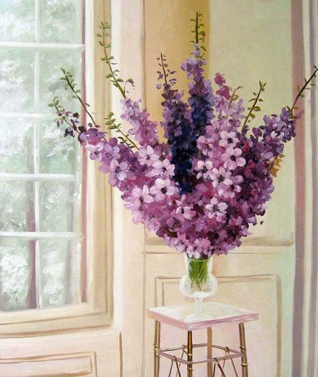Arrangement of hybrid delphinium 20" x 24" Original Oil