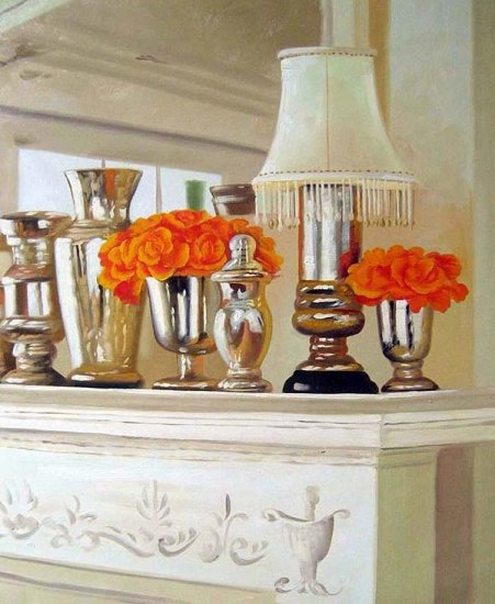 Orange Roses in Mercury Glass Vases 20" x 24" Original Oil