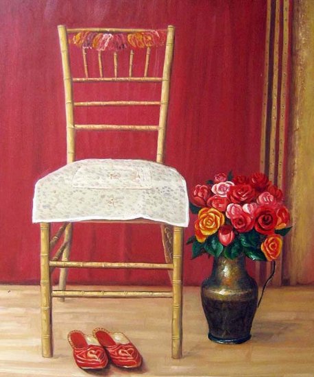 Chair, Slippers, and Roses 20" x 24" Original Oil