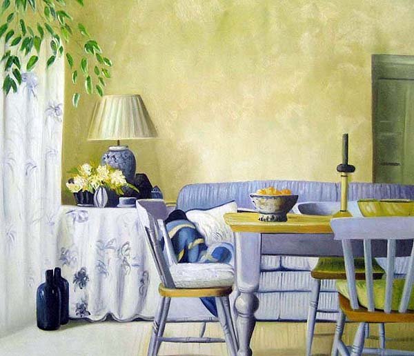 Dining Room and Couch in Matching Blue 20" x 24" Original Oil