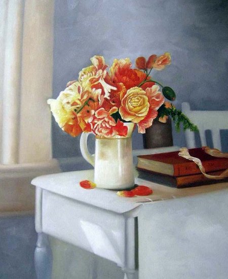 Sweet Peas and Iceland Poppies 20" x 24" Original Oil