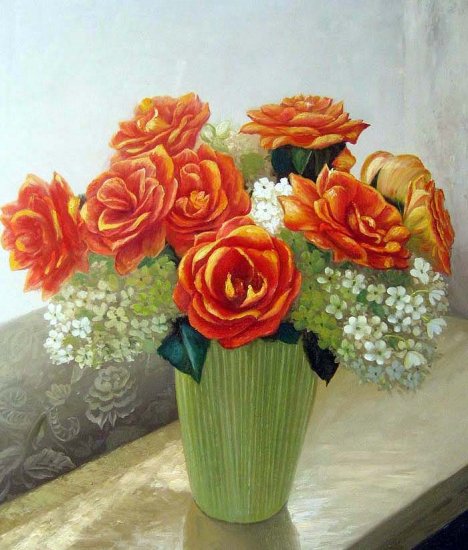 Arrangement of Roses and Lilacs 20" x 24" Original Oil