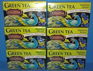 6 Boxes Celestial Seasonings Antioxidant Green Tea Blueberry Breeze (20 Count)