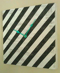 Black and White Distressed Wood Wall Clock w/ Bright Aqua - Wooden Clocks