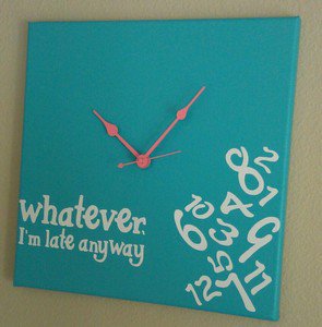 Whatever I'm Late Anyway Clock with Vinyl - Funny Clocks Bright Blue