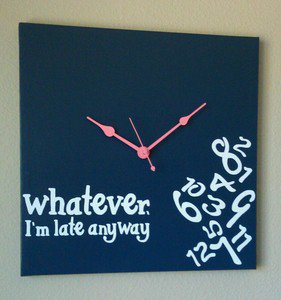 Whatever I'm Late Anyway Clock with Vinyl - Funny Clocks - Navy Blue