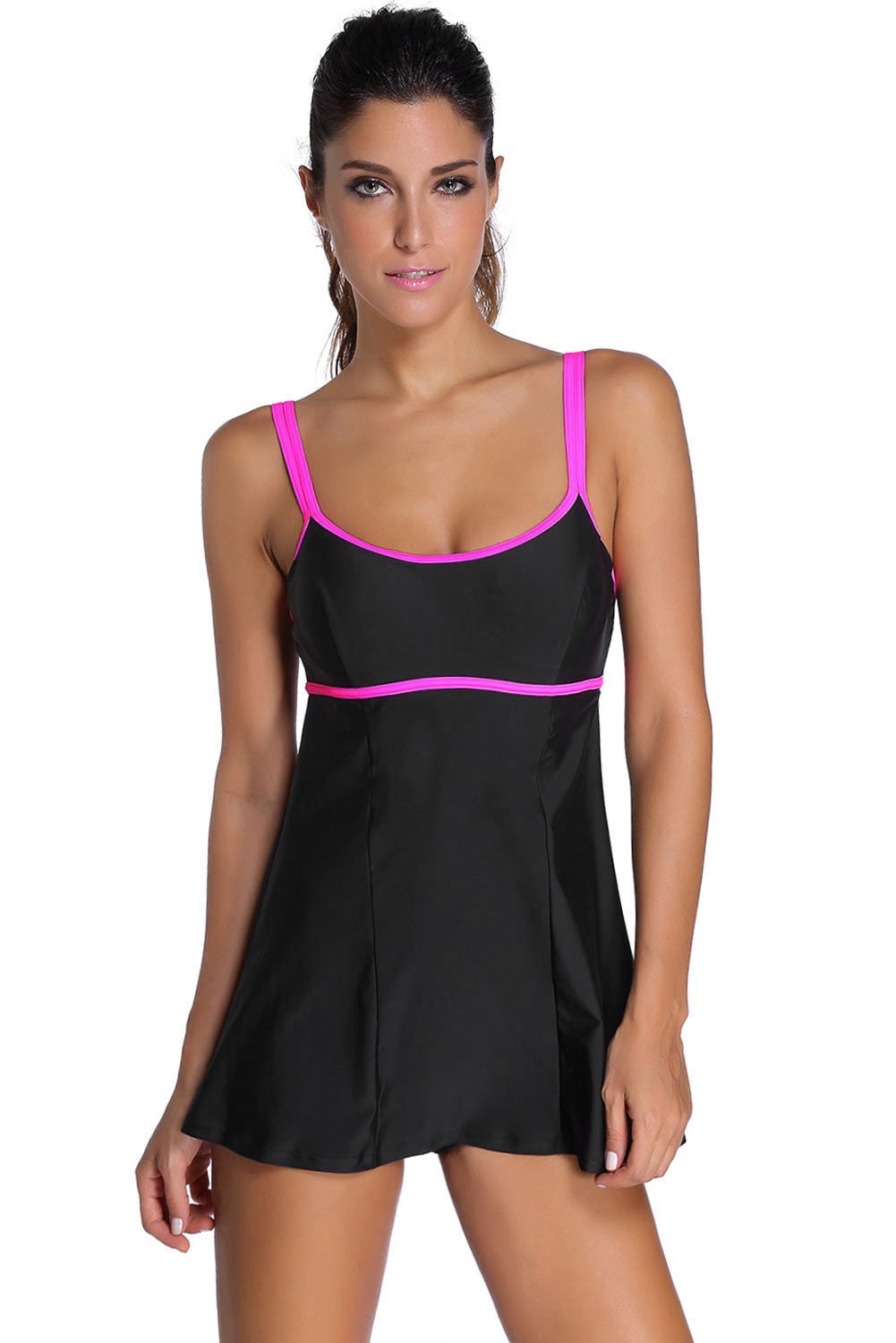 Double Shoulder Straps Black One-piece Swimdress