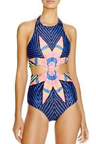 Navy Flower Chevron Print Cut out One-piece Swimwear