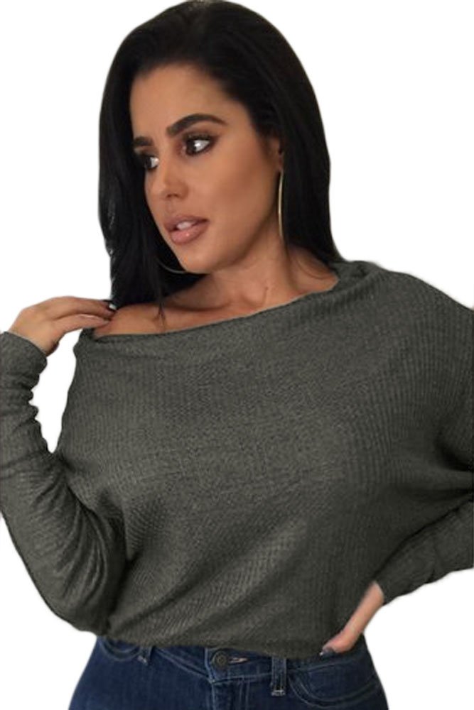 Grey Off Shoulder Lightweight Chunky Sweater
