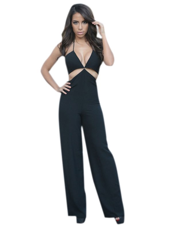 Black Cut Out Crisscross Halter Jumpsuit