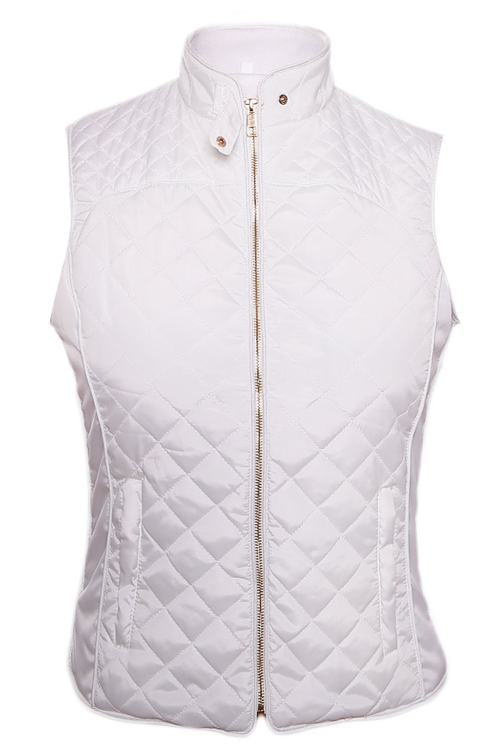 White High Neck Diamond Cotton Quilted Vest Coat