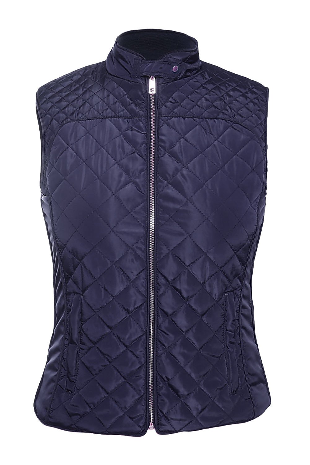 Blue High Neck Diamond Cotton Quilted Vest Coat