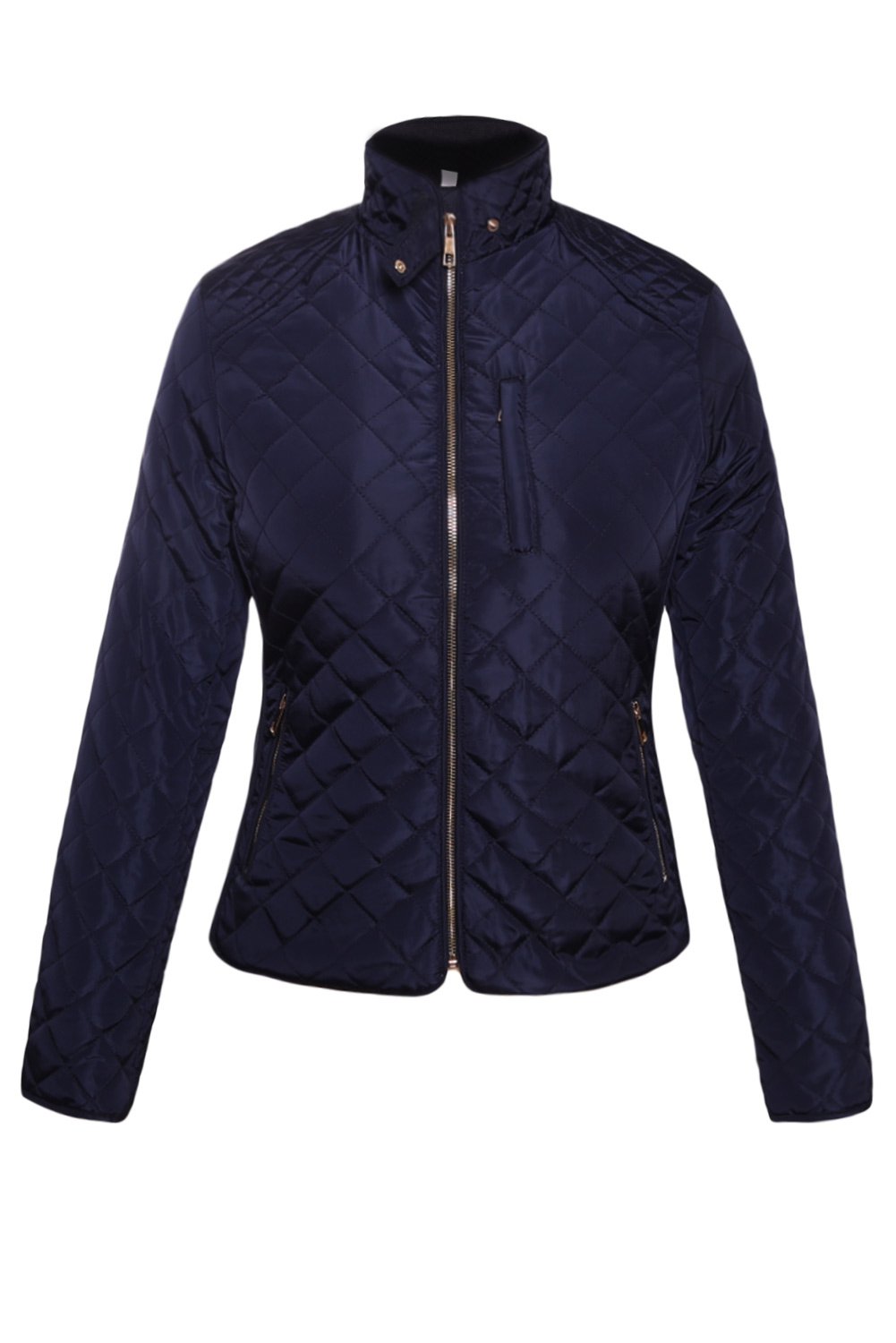 Navy Diamond Quilted High Neck Cotton Jacket