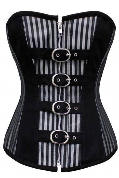 Striped Panels Over Bust Boned Corset