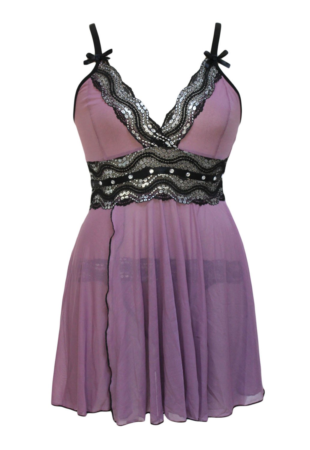 Mesh and Metallic Lace Babydoll