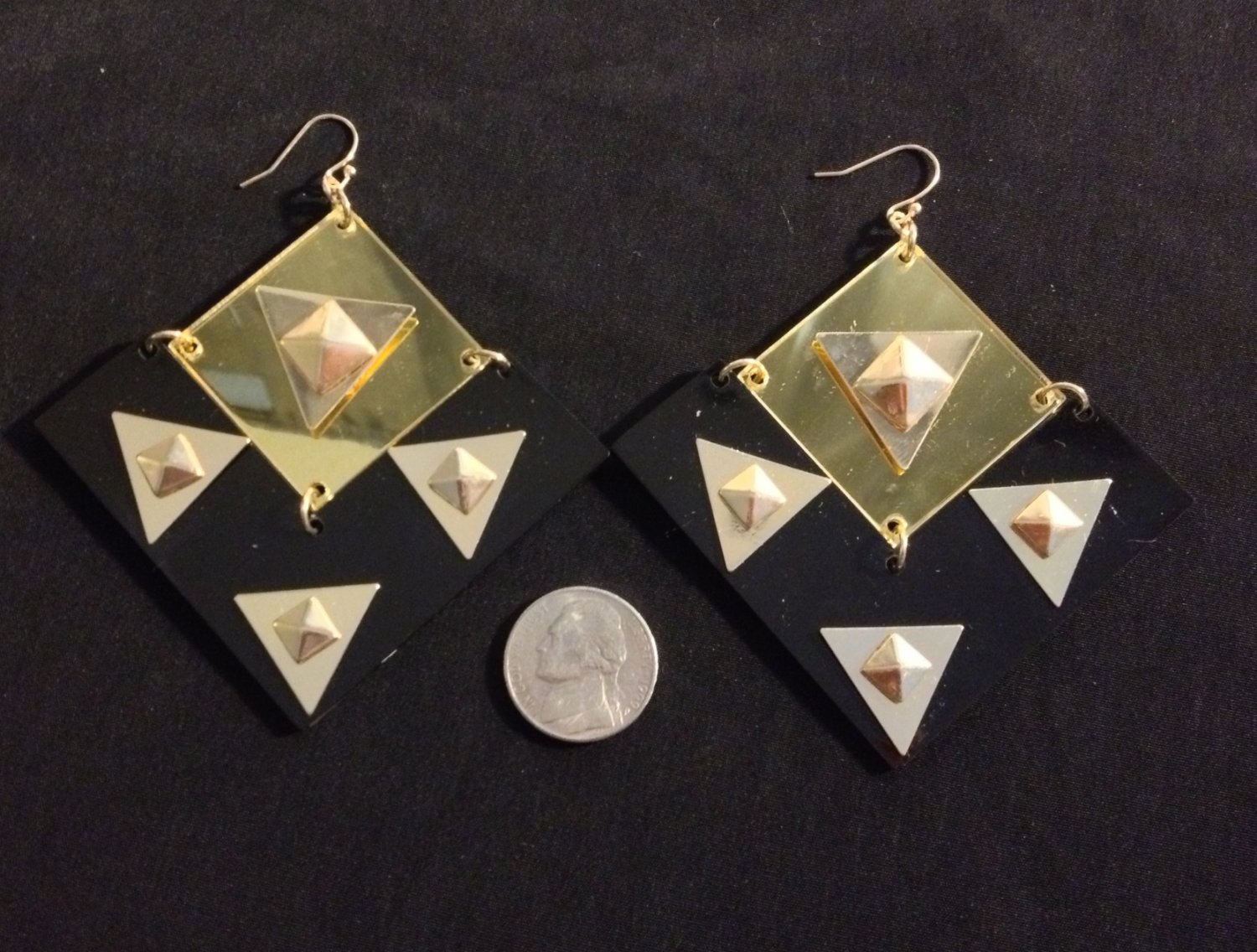 Black and gold multiple diamond spiky fashion earrings