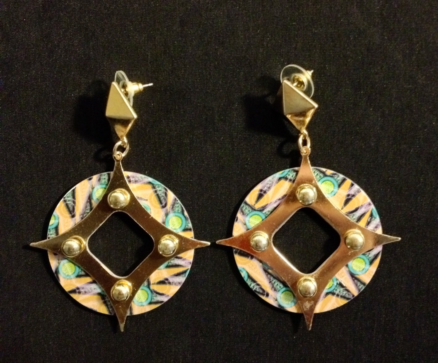 Round print open diamond gold fashion earring