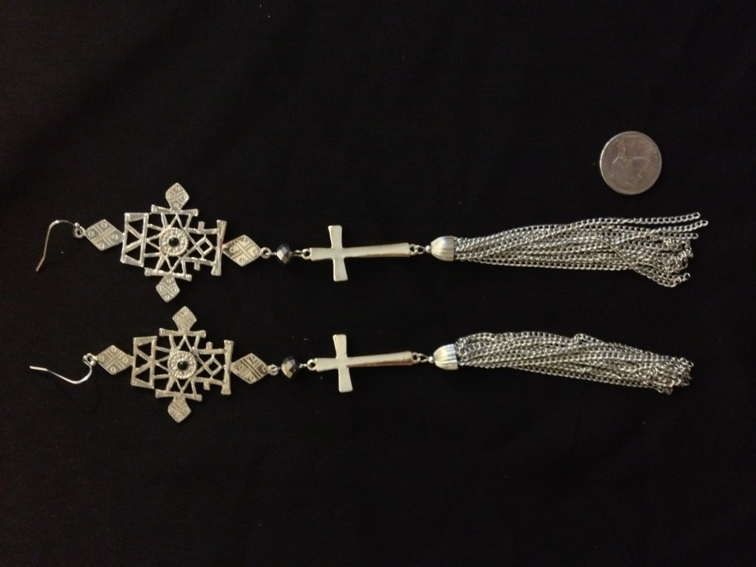 Extra long chains and cross fashion earrings