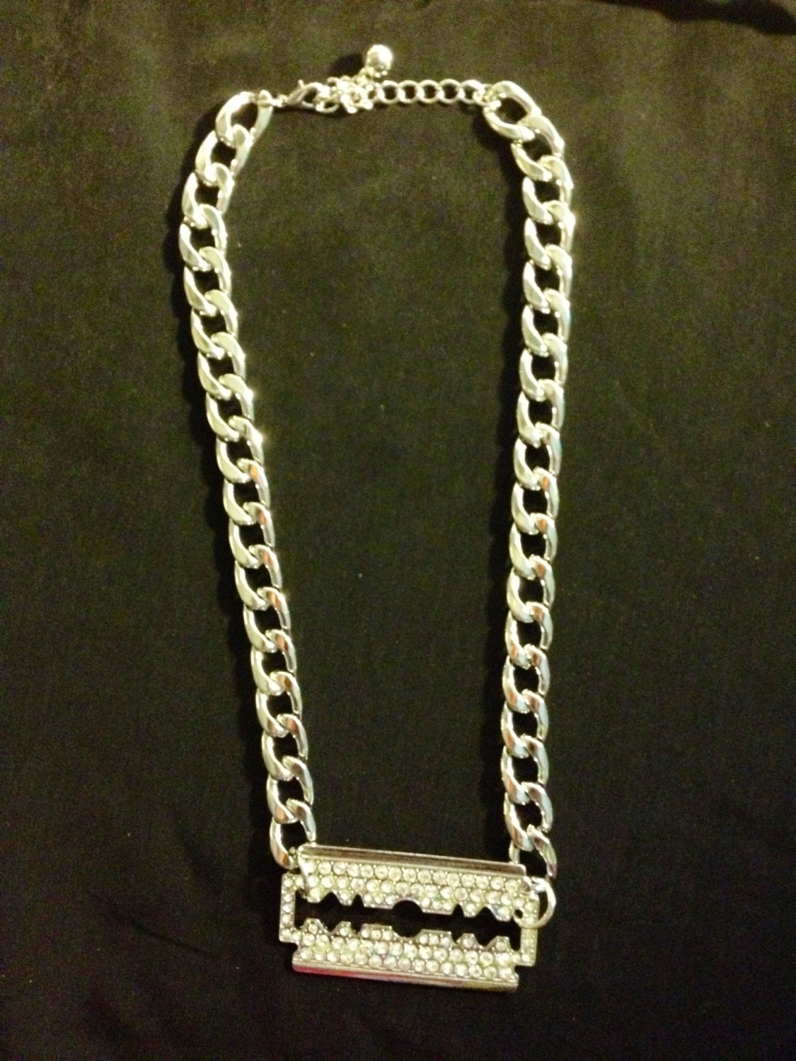 Fashion diamond razor blade big link silver necklace