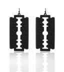 Faux razor blade fish hook earrings in black metal