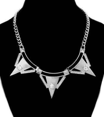 Short Metal Urban Glam Crystal Theme Spike in/with Silver Rhodium