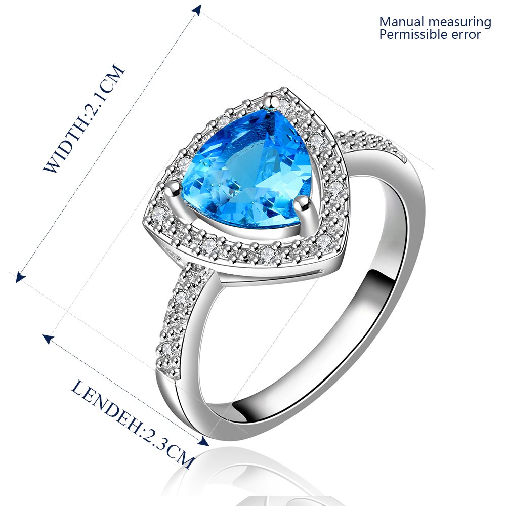 Platinum diamond shaped pure blue zircon luxury ring R006