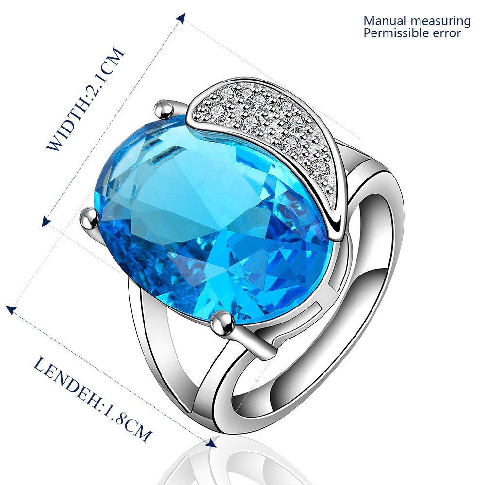 Platinum diamond shaped pure blue zircon luxury ring R011