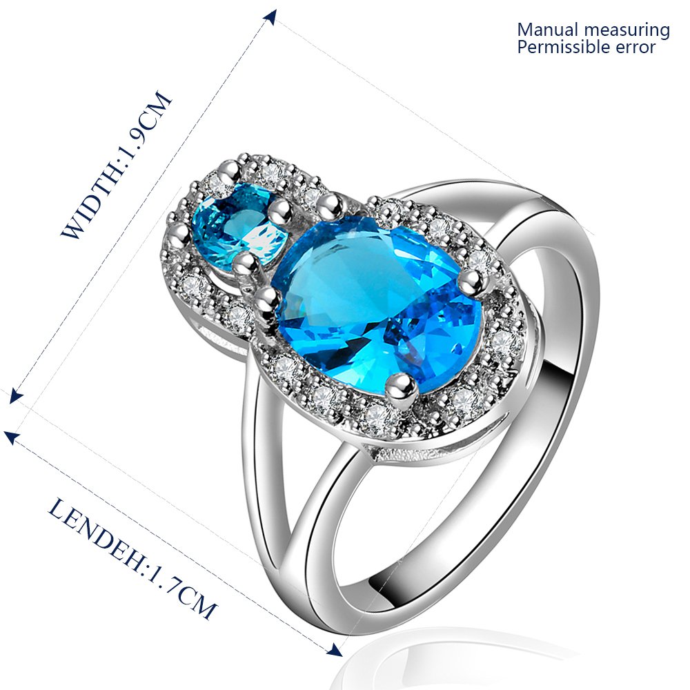 Platinum diamond shaped pure blue zircon luxury ring R013