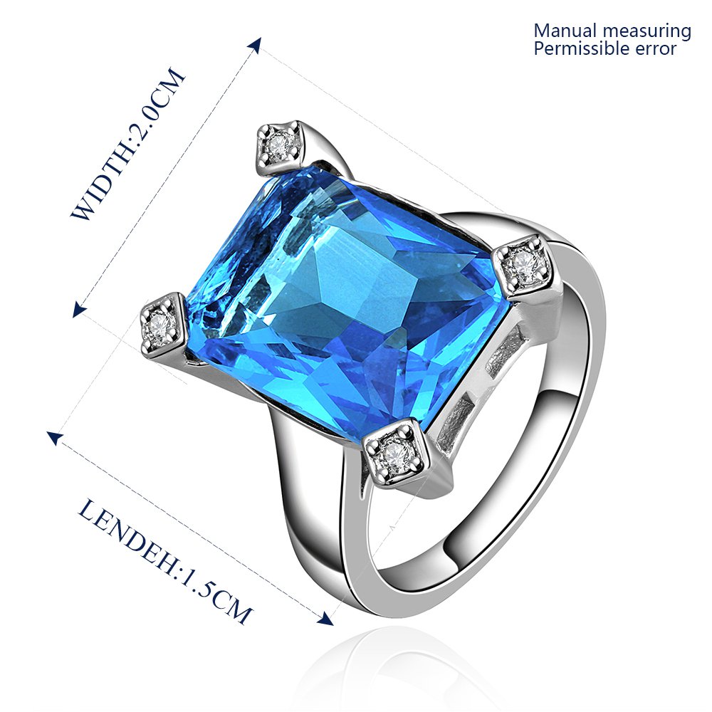 Platinum diamond shaped pure blue zircon luxury ring R017