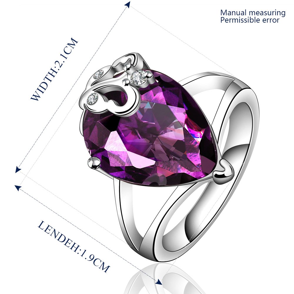 Platinum diamond shaped purple zircon luxury ring R001